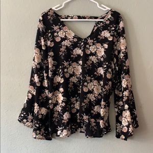 Black Blouse with Pink Flower Design